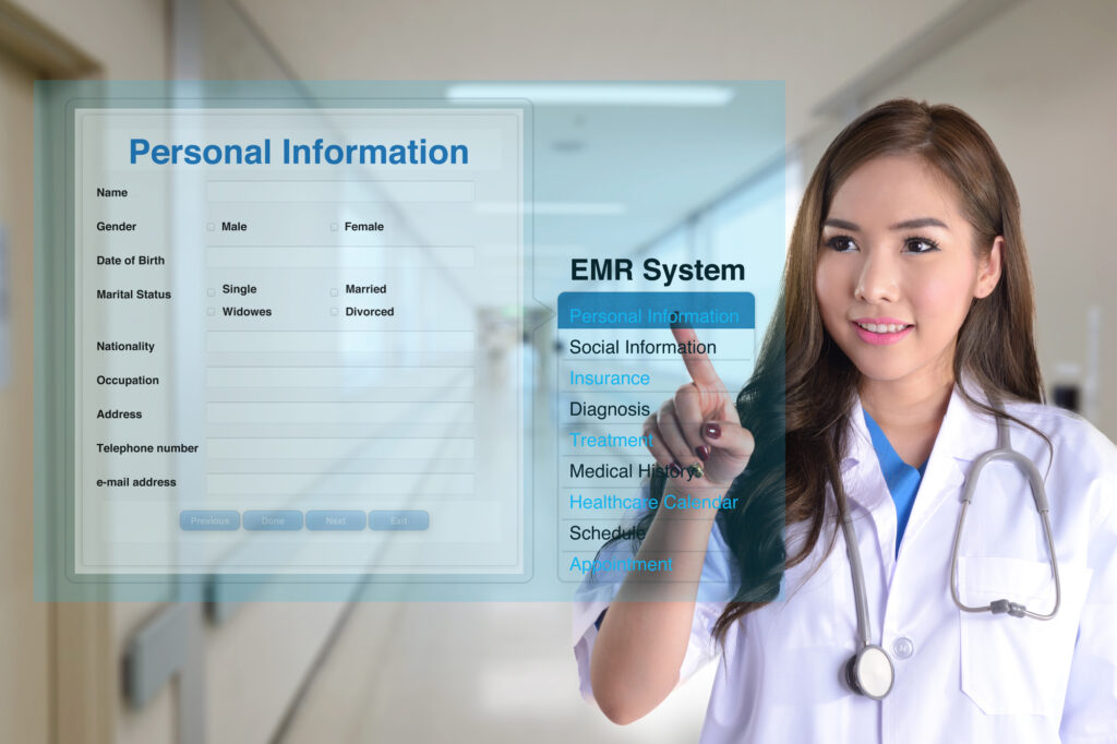 A concept image of a health informaticist entering data into an electronic medical record.